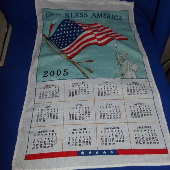 Vintage Patriotic "God Bless America" Liberty Flag Hanging Cloth 12 Mo Calendar - Picture 2 of 8